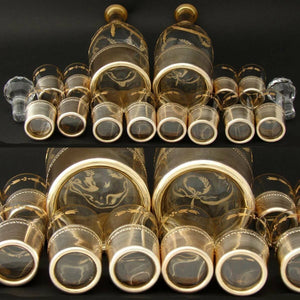 Rare Antique French 18k Gold on Silver 14pc Liqueur Service, Empire Raised Gold