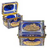 Antique Bohemian Glass Sugar Casket, MOSER Box, 5 Engraved Grand Tour Souv Scene