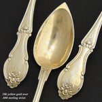 Antique French Hallmarked Silver Vermeil 15pc Teaspoon, Tongs +  Set, Boulle Box