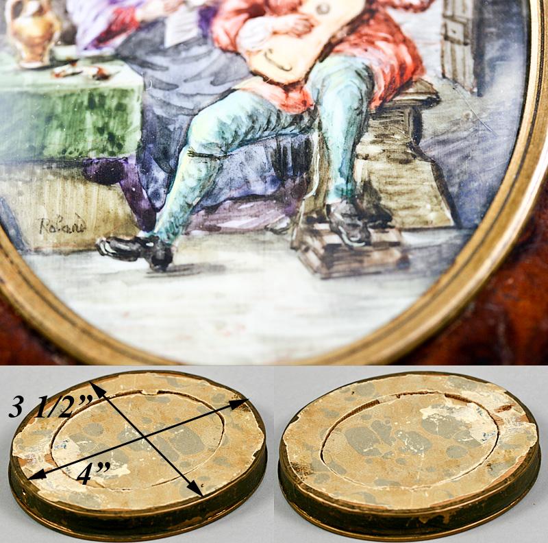 Charming Miniature Painting, French 19th C. Wood & Ormolu Frame - Country scene, signed by artist