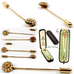 Antique Victorian Era Mourning Stick Pin, 14k Gold, Diamond, Seed Pearls in Orig Box