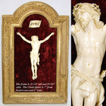 Antique French Dieppe Carved Christ Figure or Sculpture, Gilt Gesso & Wood 17" Frame