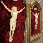 Antique French Dieppe Carved Christ Figure or Sculpture, Gilt Gesso & Wood 17" Frame