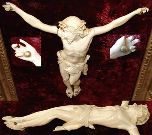 Antique French Dieppe Carved Christ Figure or Sculpture, Gilt Gesso & Wood 17" Frame