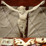 Antique French Dieppe Carved 8" Christ Figure or Sculpture, Displayed on a 13" Rosewood Cross