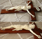 Antique French Dieppe Carved 8" Christ Figure or Sculpture, Displayed on a 13" Rosewood Cross