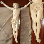 Antique French Dieppe Carved 8" Christ Figure or Sculpture, Displayed on a 13" Rosewood Cross