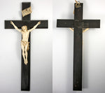 Antique 18th Century Hand Carved Ivory Christ Figure on Ebonized Wood Alter or Personal Cross, Crucifix