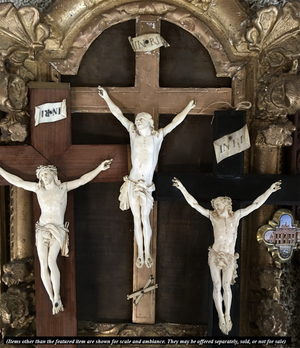 Antique 18th Century Hand Carved Ivory Christ Figure on Ebonized Wood Alter or Personal Cross, Crucifix