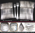 Exq Antique French Sterling Silver 90pc+ Flatware Set, Gothic Pattern, in Chest, Knives bring total set to 126pc Soufflot