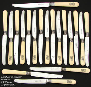 Exq Antique French Sterling Silver 90pc+ Flatware Set, Gothic Pattern, in Chest, Knives bring total set to 126pc Soufflot