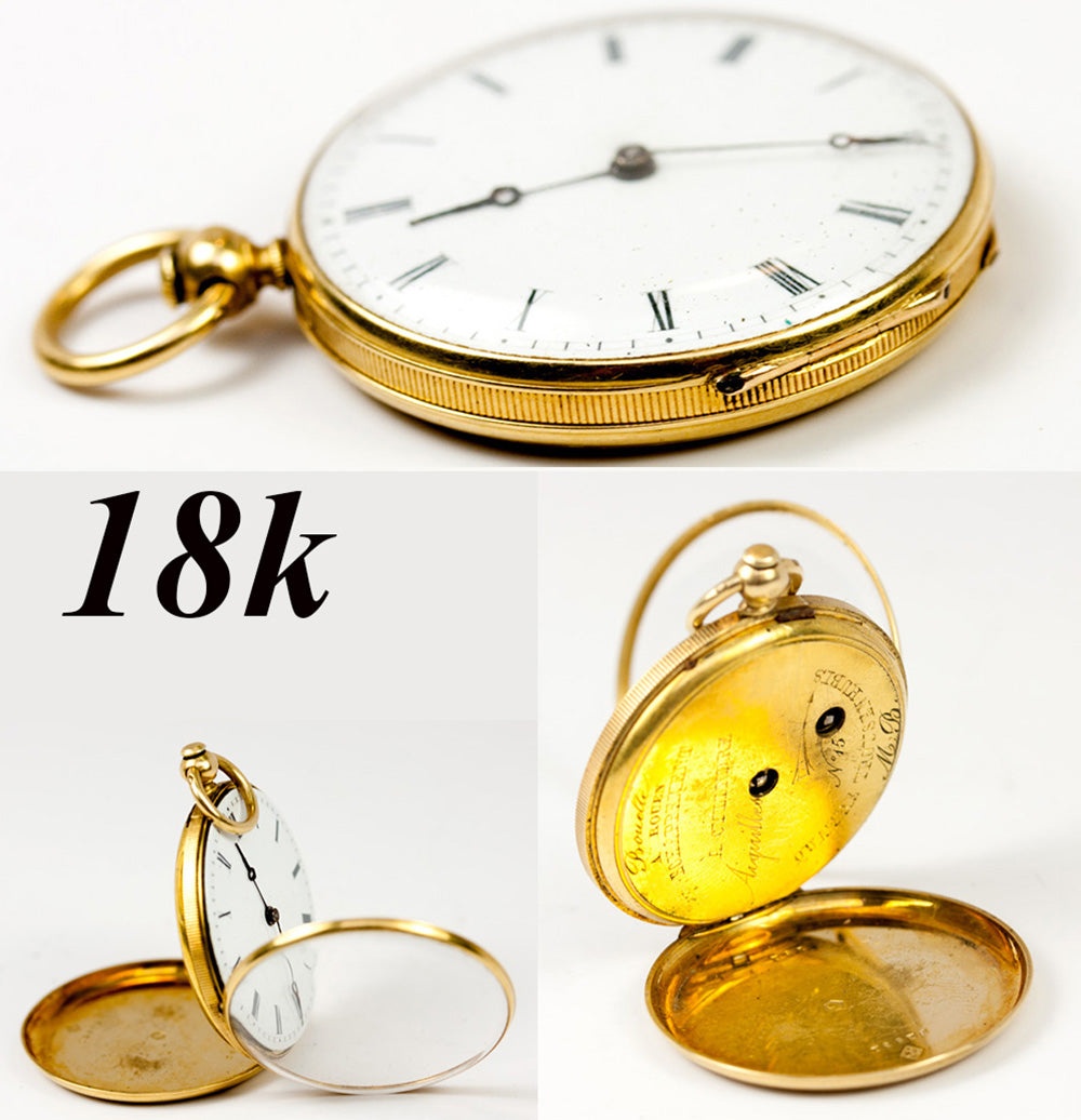 Elegant Antique 18k Gold Pocket Watch, JM, Rouen, France Louis-Philippe Era, Early 1800s