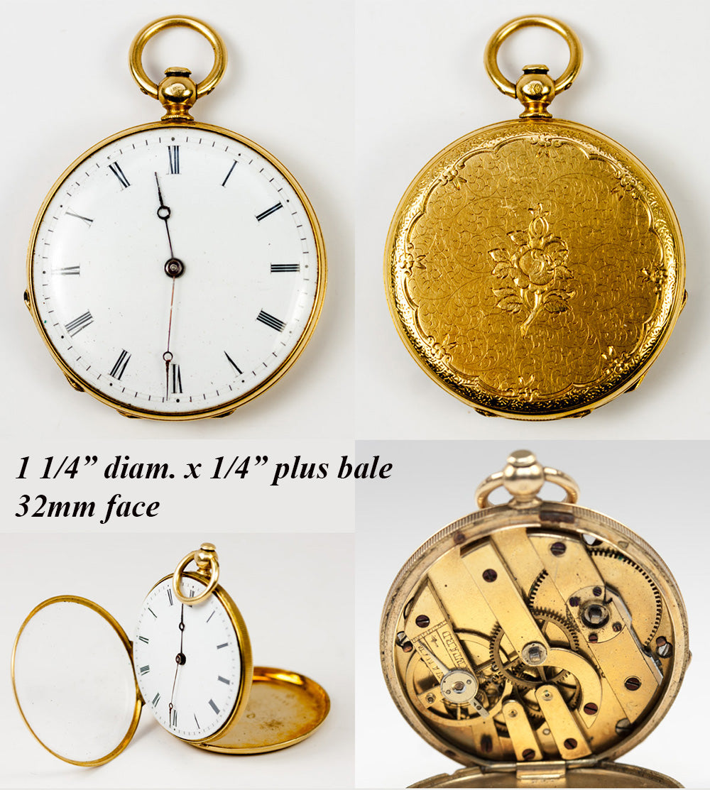Elegant Antique 18k Gold Pocket Watch, JM, Rouen, France Louis-Philippe Era, Early 1800s