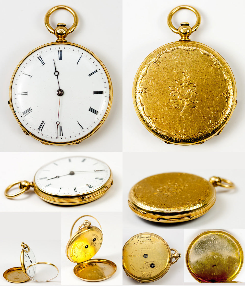 Elegant Antique 18k Gold Pocket Watch, JM, Rouen, France Louis-Philippe Era, Early 1800s