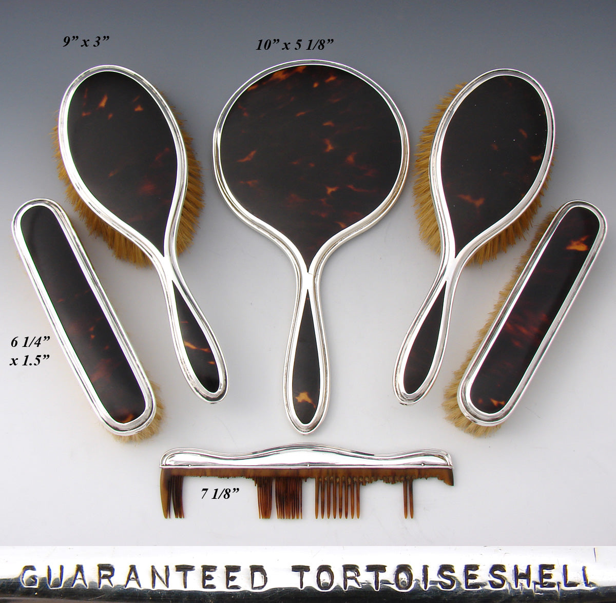 silver and tortoiseshell dressing table set Lot