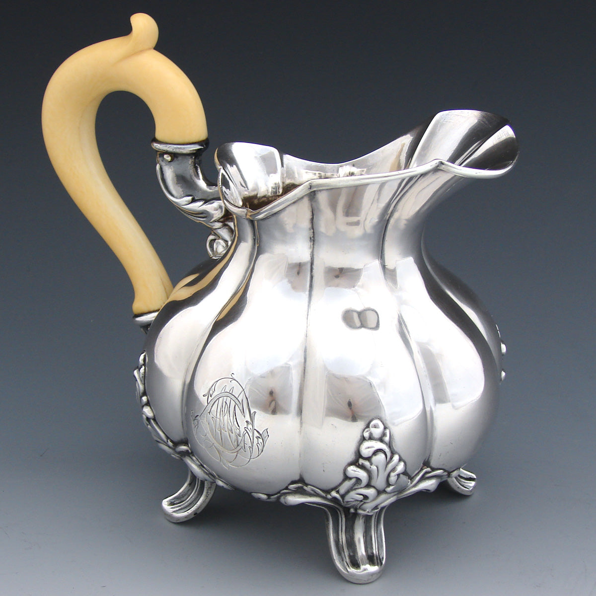 Antique French Sterling Silver Aesthetic Style Creamer or Cream Jug, Pitcher, Lobed Shape