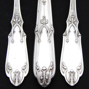 Exq Antique French Sterling Silver 24pc Dinner Sized Flatware Set, Gothic Pattern