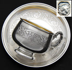 Antique French Sterling Silver Tea Cup & Saucer, Demitasse, Ornate Scrolling Pattern