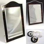 Rare LG Antique English Sterling Silver & Tortoise Shell 14.75" Vanity or Boudoir Mirror, Comyns Silversmith