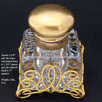 LG Antique French Paperweight Style 4.5" Tall Inkwell, Baccarat ? Cut Crystal & Brass