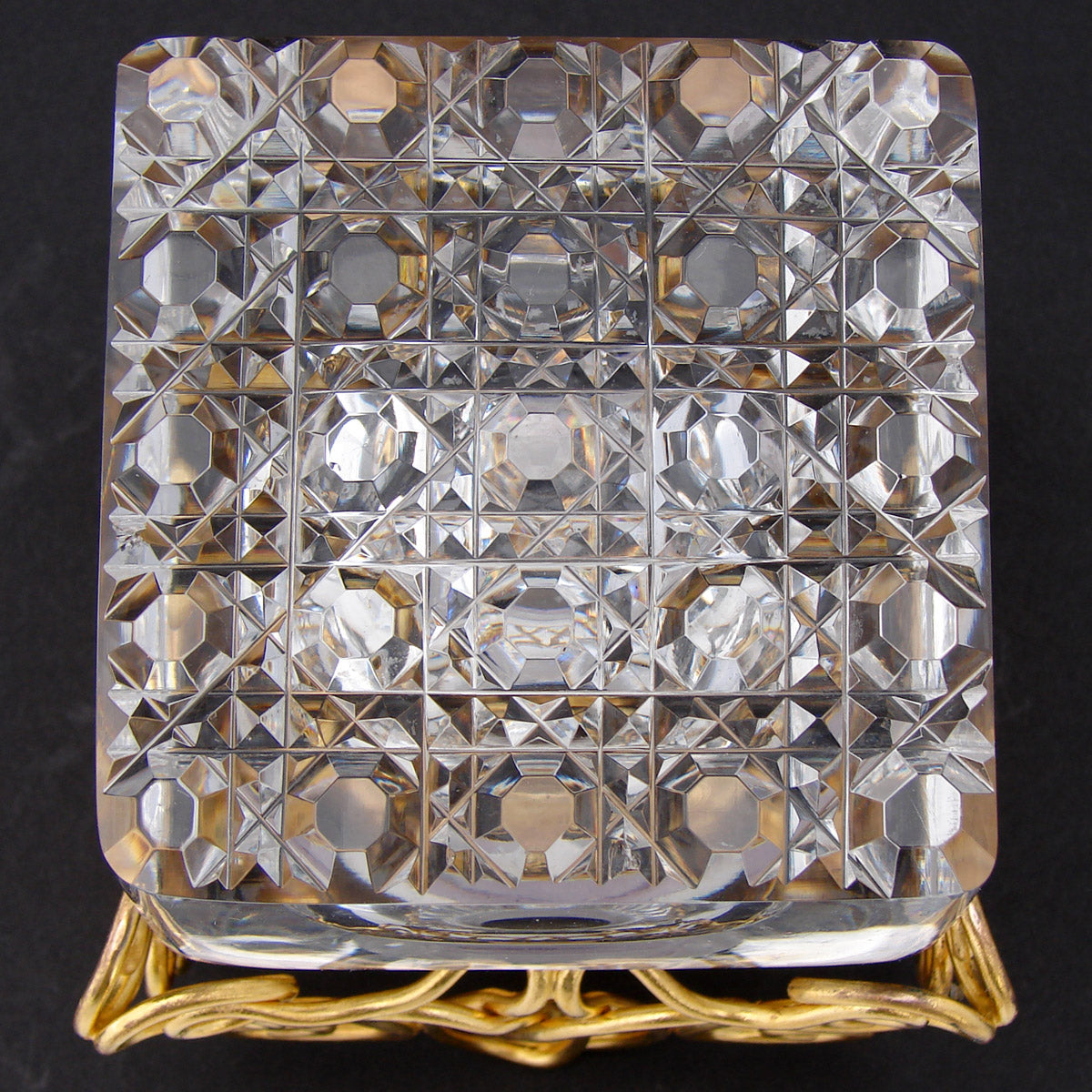 LG Antique French Paperweight Style 4.5" Tall Inkwell, Baccarat ? Cut Crystal & Brass