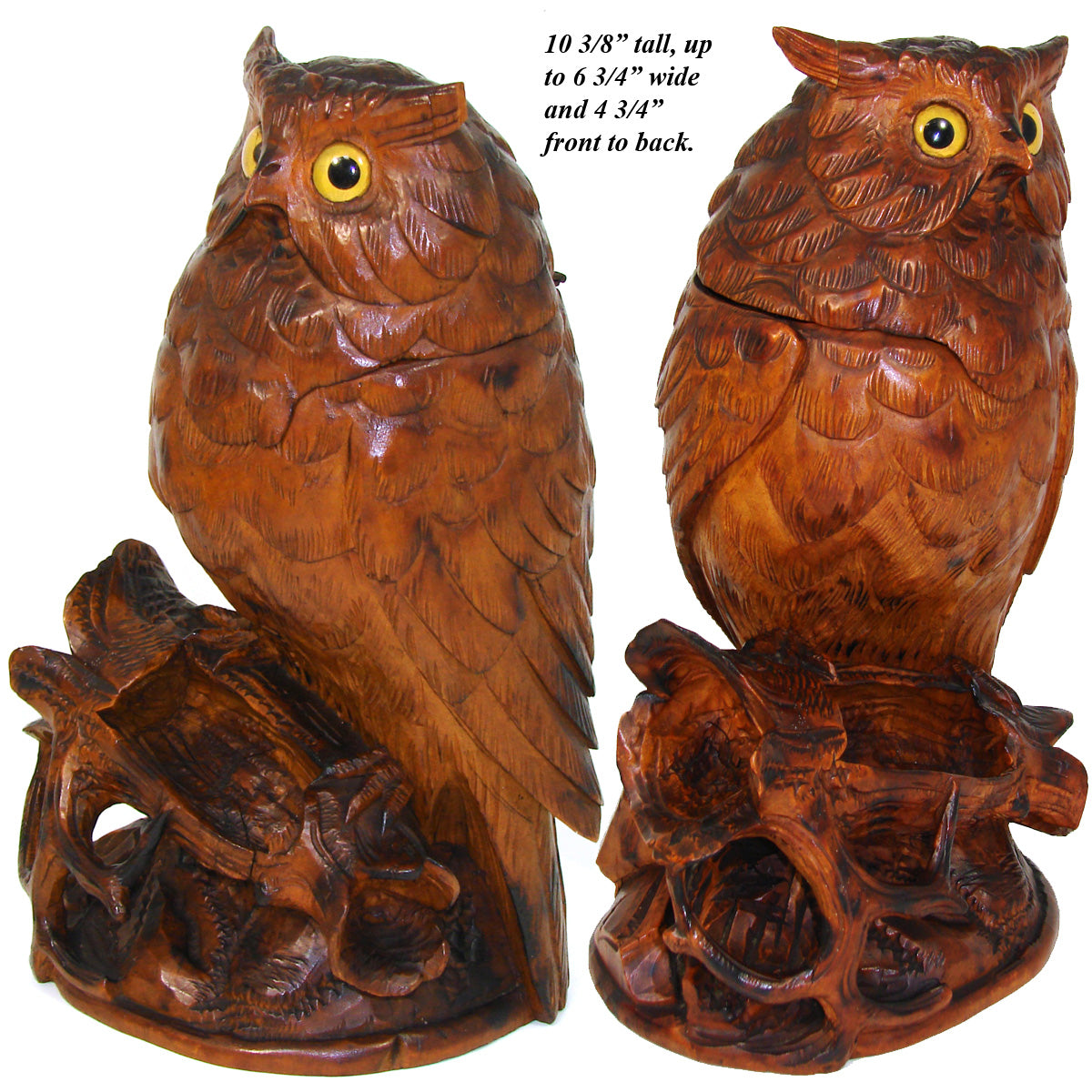 Antique Black Forest 10.5" Tall Owl Figure, a Tobacco or Smoker’s Caddy & Match Holder, Pipe or Cigar