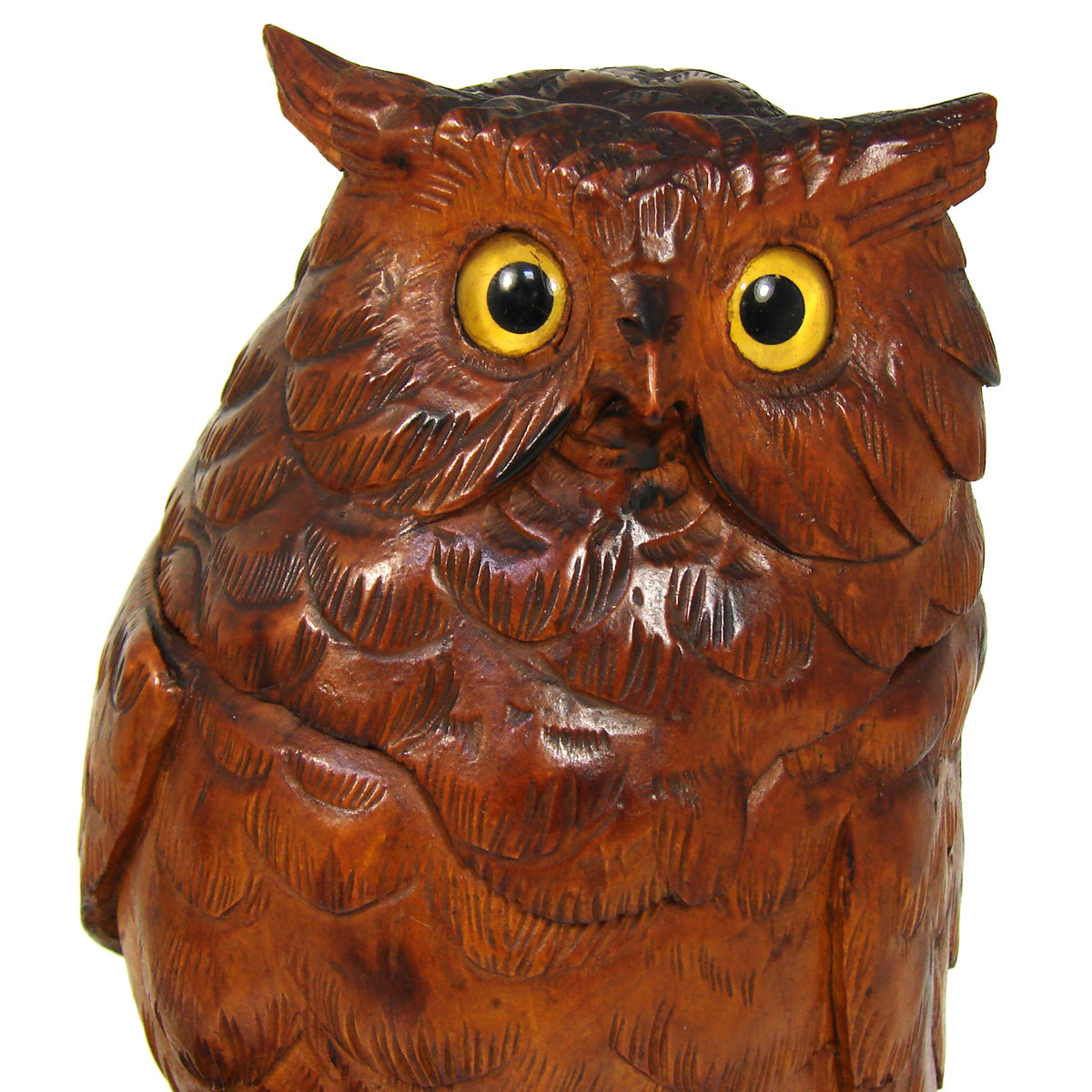 Antique Black Forest 10.5" Tall Owl Figure, a Tobacco or Smoker’s Caddy & Match Holder, Pipe or Cigar