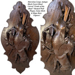 Antique Black Forest Carved 27.5" Wall Plaque, Large "Fruits of the Hunt" Hare or Rabbit Figure