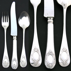 Antique French Sterling Silver Dinner Sized 3pc Flatware Setting for One,