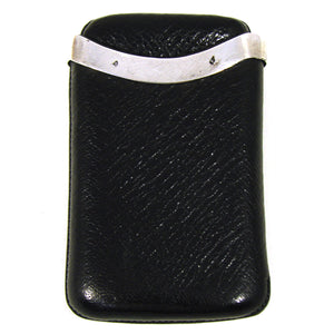 Antique English Cigar Case, Sliding Black Leather with Hallmarked Sterling Silver, Victorian