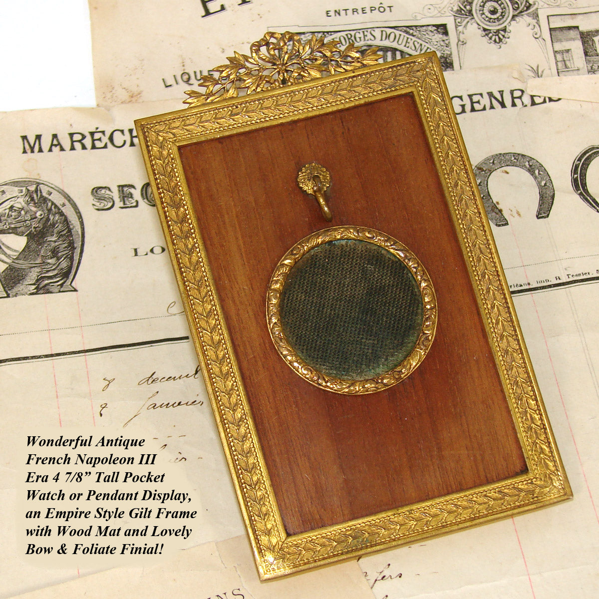 Antique French Napoleon III Era 5" Pocket Watch or Pendant Display, Empire Style Frame