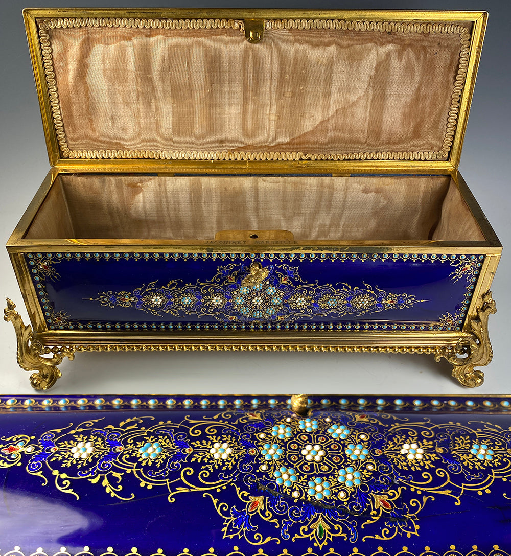 HUGE 12" Antique French Kiln-fired Enamel Jewelry or Glove Box, Casket, Flawless!