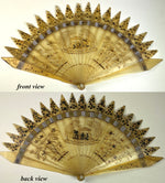 Rare Antique French Empire Hand Fan, c.1810-25, Blackamoors, Boat, Exotic Birds, 19cm