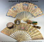 Antique 18th c. 27cm French Hand Fan, Gold Sequin and Pique on Guards, Sticks, Painting