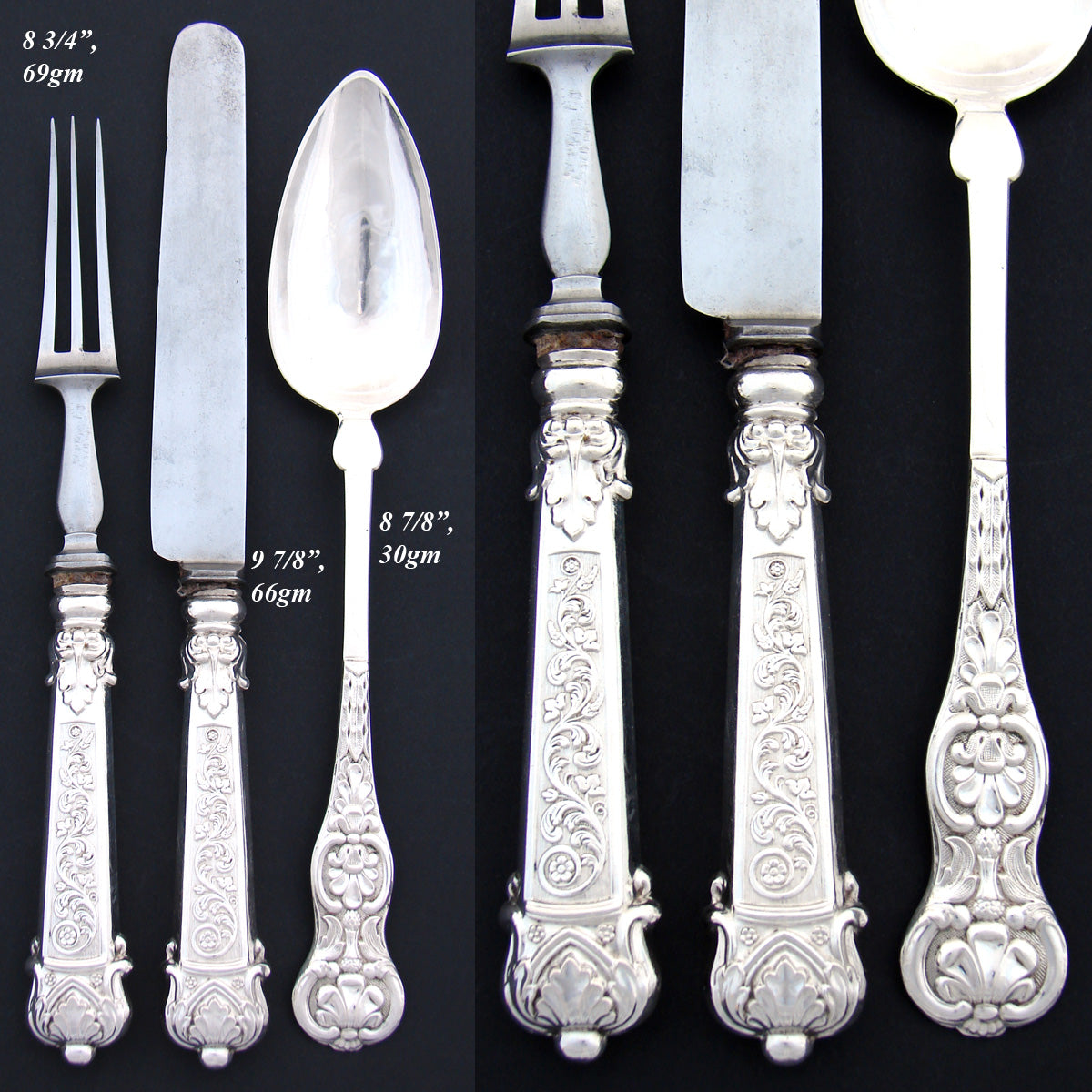 Antique Continental .800 Silver 3pc Dinner Sized Flatware Set for One, Hobwasser Style Figural Box