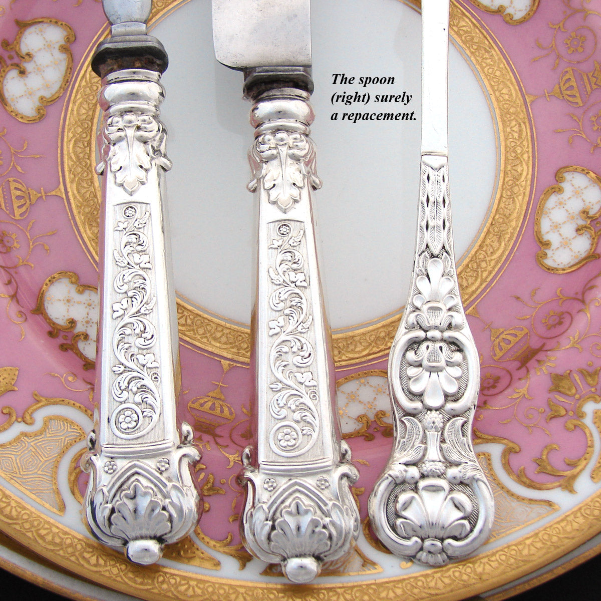 Antique Continental .800 Silver 3pc Dinner Sized Flatware Set for One, Hobwasser Style Figural Box