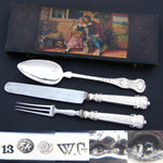 Antique Continental .800 Silver 3pc Dinner Sized Flatware Set for One, Hobwasser Style Figural Box