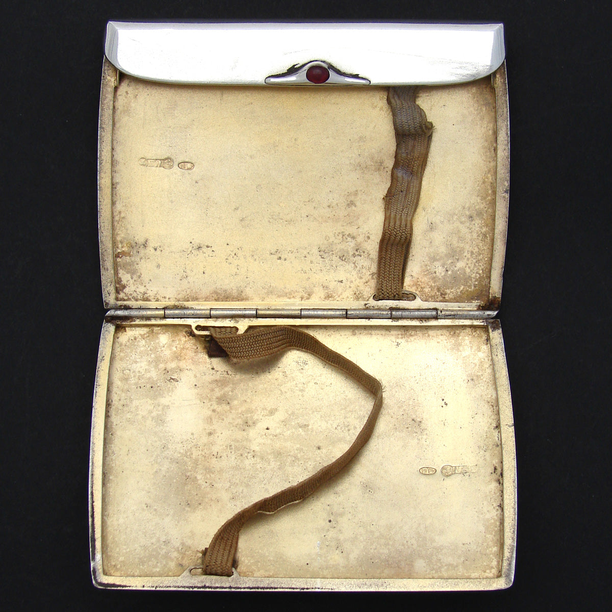 Elegant Antique Russian Hallmarked Silver Cigarette or Card Case, Jeweled Clasp