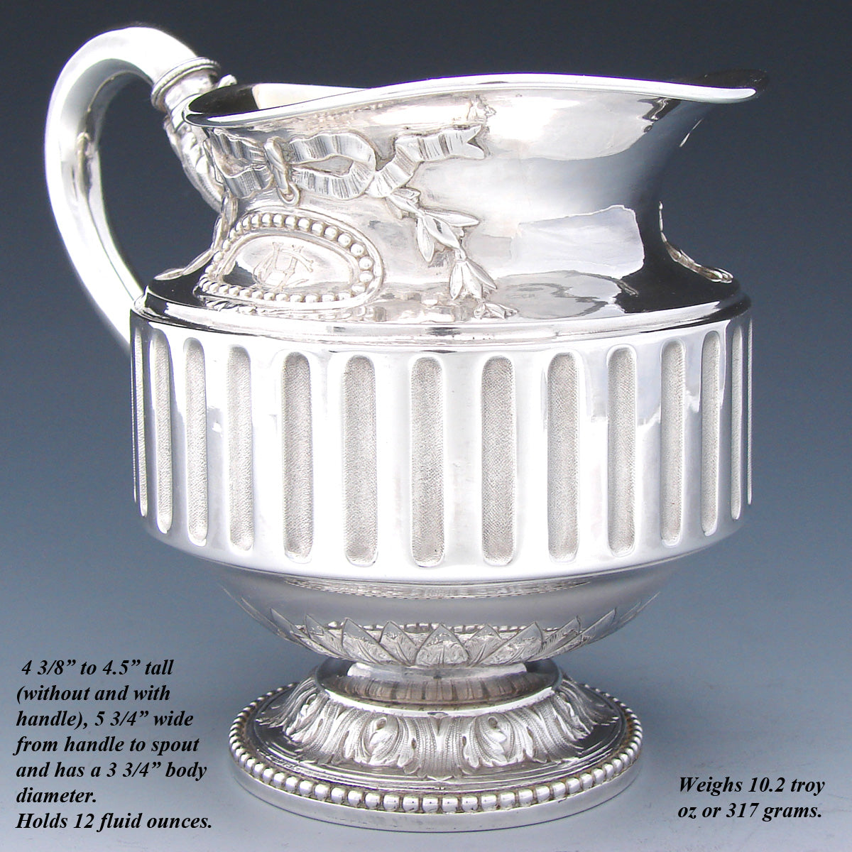 Superb Antique French ODIOT Sterling Silver 12oz Creamer or Solitaire Water Pitcher, Empire Style