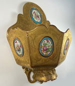 Antique French Wall Pocket, Light Fixture, Jardiniere, 5 Old Paris Porcelain Plaques