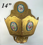 Antique French Wall Pocket, Light Fixture, Jardiniere, 5 Old Paris Porcelain Plaques