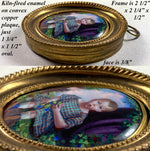 Antique French 18k Frame Kiln-fired Enamel Portrait Miniature of a Child, Young Boy, Baby