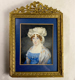 Antique ID'd Large English Portrait Miniture, Fine French Bronze Frame, Dated c.1837