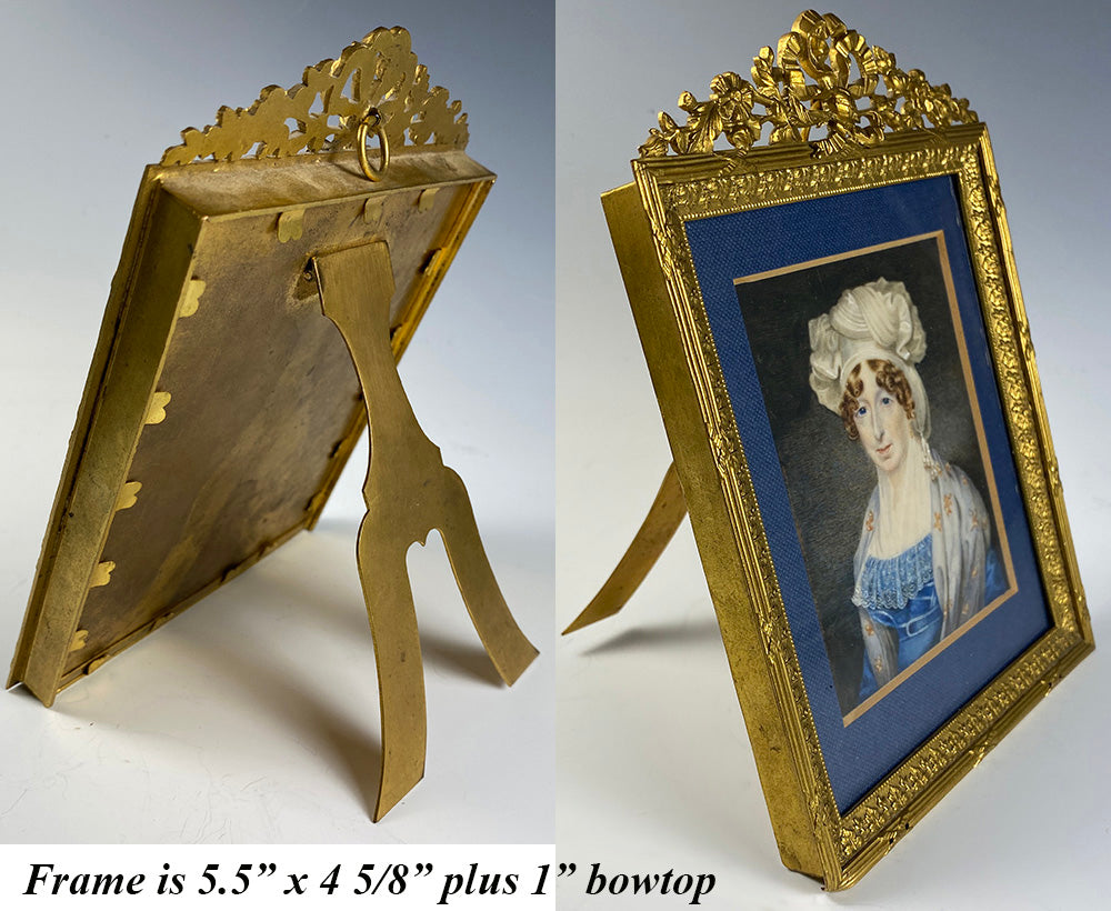 Antique ID'd Large English Portrait Miniture, Fine French Bronze Frame, Dated c.1837