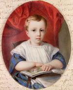 Antique French Portrait Miniature of a Beautiful Child, a Little Blond Blue-Eyed Boy Reading