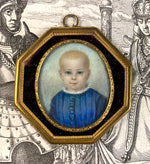 Antique c.1840-60 French Portrait Miniature of a Child, Baby, Toddler Boy, in Frame