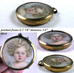 Antique English Portrait Miniature of a Curly Hair Blond Baby Boy, "Harry" in Pendant Frame