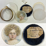 Antique English Portrait Miniature of a Curly Hair Blond Baby Boy, "Harry" in Pendant Frame