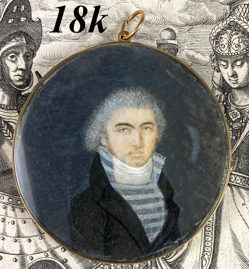 Rare 18k c.1795-99 Portrait Miniature, Incroyables, Marveilleuses, post French Revolution, Directoire