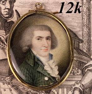 Rare 12k Locket Framec.1795-99 Portrait Miniature, Incroyables Young Man post French Revolution, Directoire